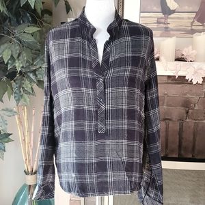 Pullover half button plaid top